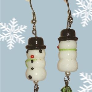 Charming Snowman Earrings - White and Black Hand Made